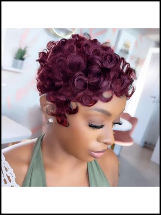 Short Curly Pixie Cut Wig Human Hair Lightweight Glueless Finger Wave Style main image 4